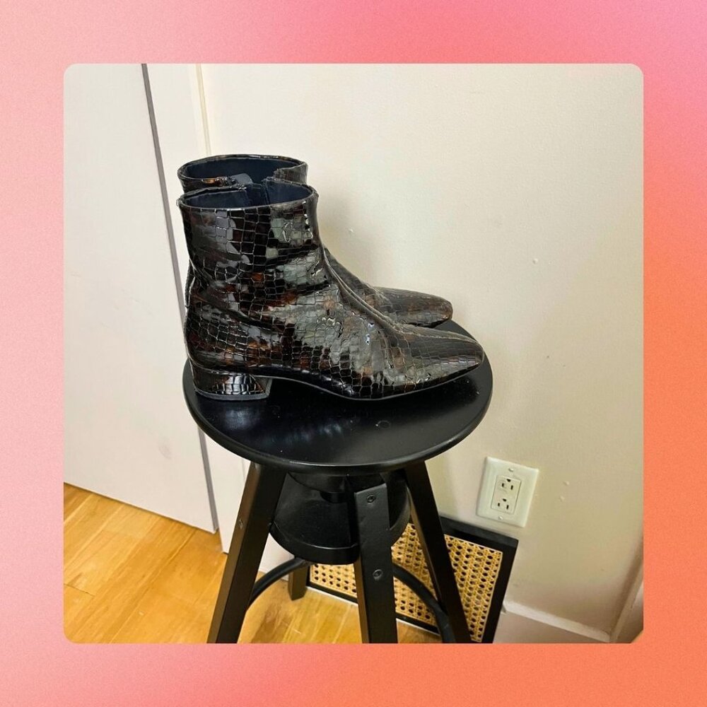 Vagabond Shoes Ankle Patent faux snakeskin Rounded Square Toe Booties